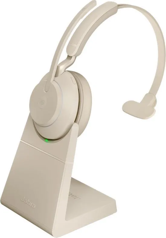 Jabra Evolve2 65 MS Mono Beige + Stand - Bluetooth Headset - met standaard - op oor - omkeerbaar - Bluetooth - draadloos