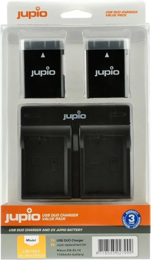 Jupio Kit: 2x Battery EN-EL14/EN-EL14A 1100mAh + USB D.Ch.