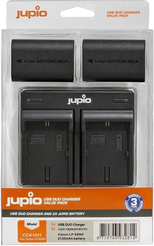 Jupio Value Pack: 2x LP-E6NH 2130mAh + USB Dual Charger