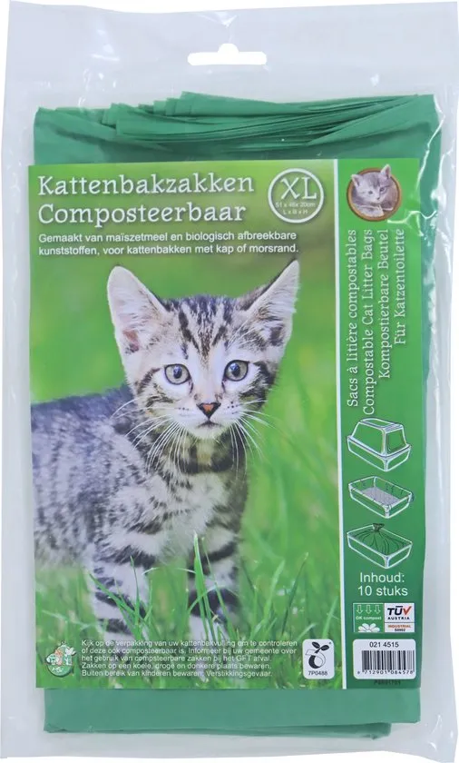 Kattenbakzak composteerbaar groen XL pak 10 stuks 51 x 20 x 46 cm