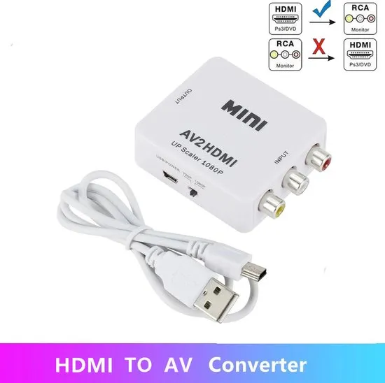 Kebidu® - HDMI naar RCA converter -  HDMI naar Tulp Composiet AV converter - 720p/1080p - Wit