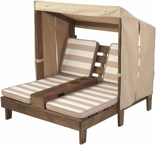KidKraft Tweepersoons chaise longue - Voor kinderen - Met bekerhouders - Espresso/beige