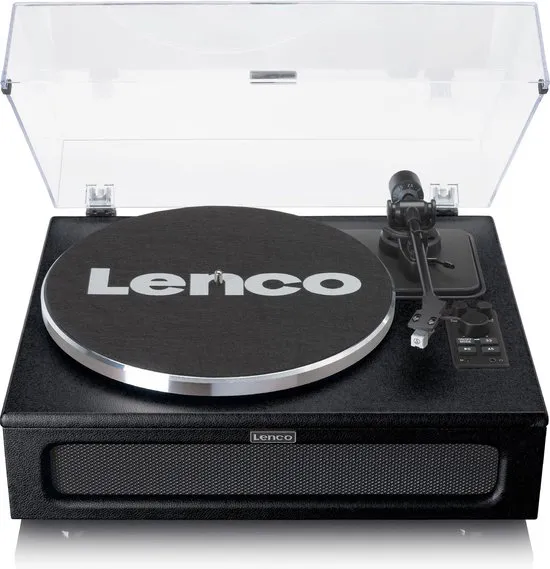 Lenco LS-430BK - Platenspeler met Bluetooth - 4 ingebouwde Speakers - Extra Naald - Zwart
