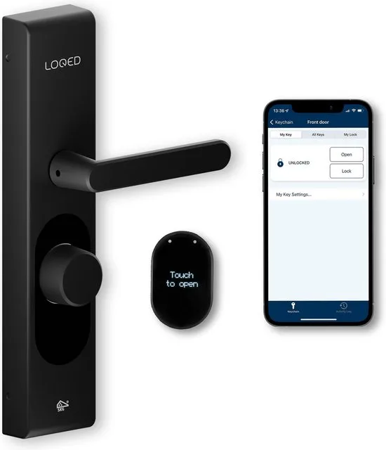 LOQED Touch Smart Lock – Slim Deurslot – Smartlock Slim Slot met Smart Home Integratie Bridge, Cilinder & Codetoegang - Zwart