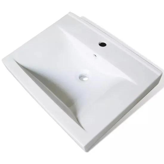 Luxe keramische rechthoekige wasbak met kraangat 60 x 46 cm (wit)