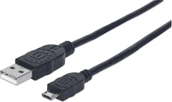 Manhattan 3m USB cable USB-kabel 2.0 USB A Micro-USB B Zwart