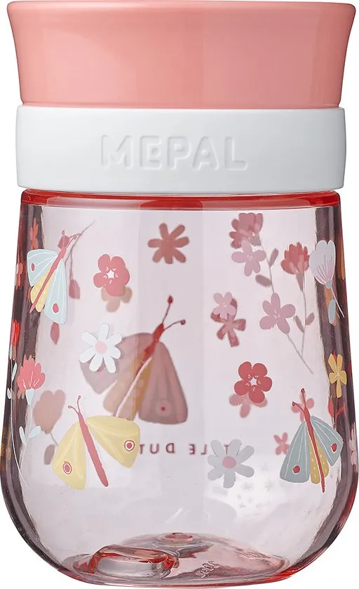 Mepal Mio – 360° Oefenbeker 300 ml – stimuleert het zelf drinken – flowers & butterflies – kan tegen een stootje – drinkbeker kinderen – lekvrije beker