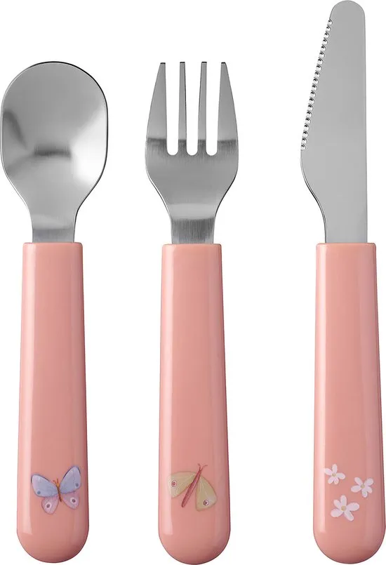 Mepal Mio – Kinderbestekset 3 –delig – bestaat uit een mes, vork en lepel– flowers & butterflies - Ideaal voor peuters en kleuters – kinderbestek