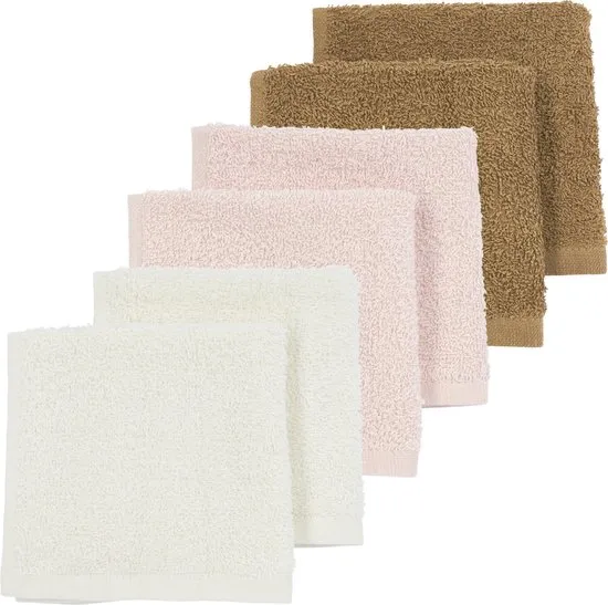 Meyco Uni spuugdoekjes - 6-pack - badstof - offwhite/soft pink/toffee - 30x30cm