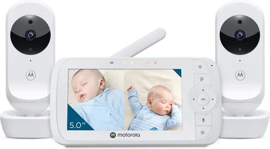 Motorola Nursery Babyfoon - Ease VM35-2 - 5-Inch Gesplitst Scherm -  Wit - 2 Camera's - Nachtvisie - Ingebouwde microfoon