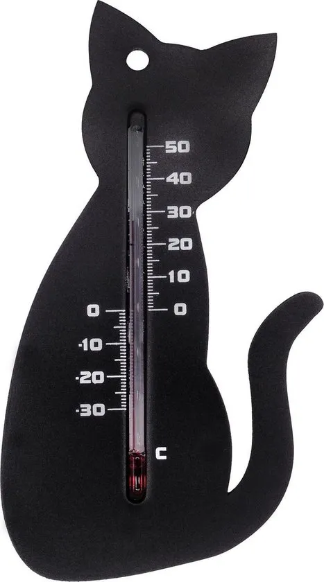 Nature Muurthermometer - Kat - Thermometer - Zwart