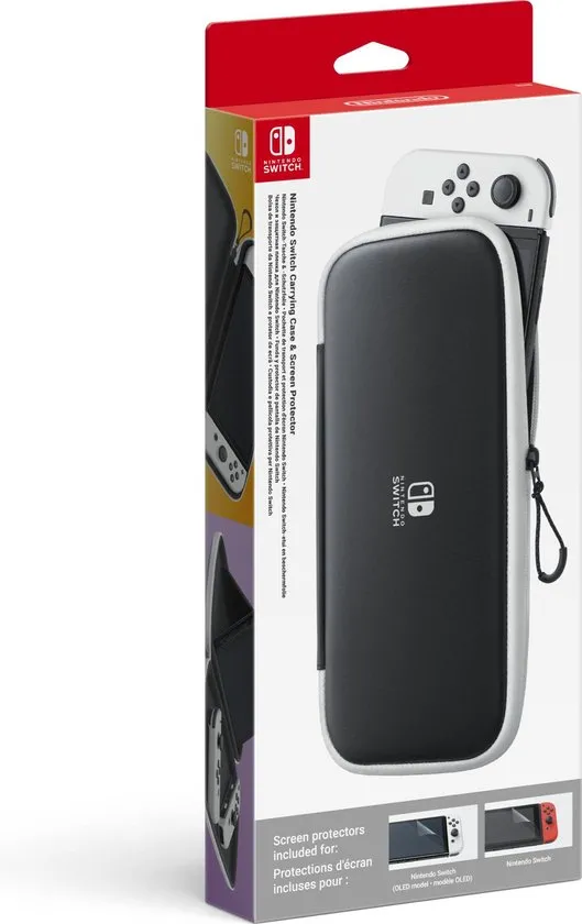 Nintendo Switch & Nintendo Switch OLED Beschermhoes met screen protectors - Zwart/Wit