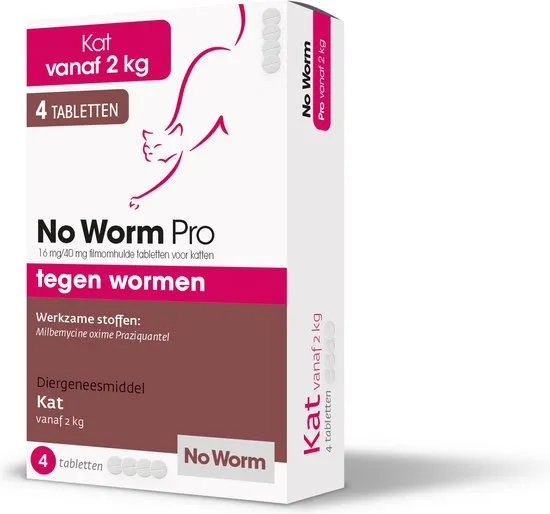 No Worm Pro Ontworming Tabletten Kat vanaf 2 kg 4 tabletten