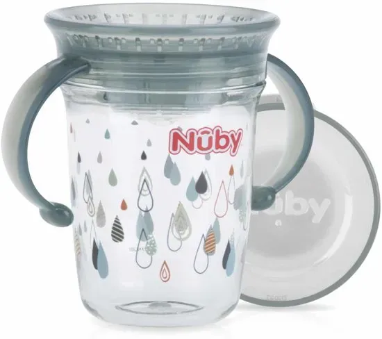 Nûby - Drinkbeker - 360° Wonder cup met handvatten in Tritan™ - Grijs - 240ml - 6m+