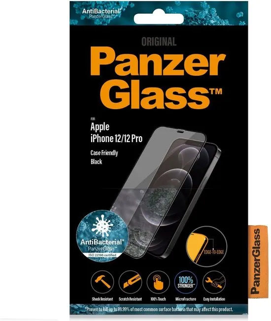 PanzerGlass Case Friendly Screenprotector voor iPhone 12, iPhone 12 Pro - Zwart