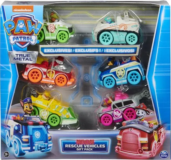 Paw Patrol True Metal - Cadeauset - Met neon speelgoedvoertuigen