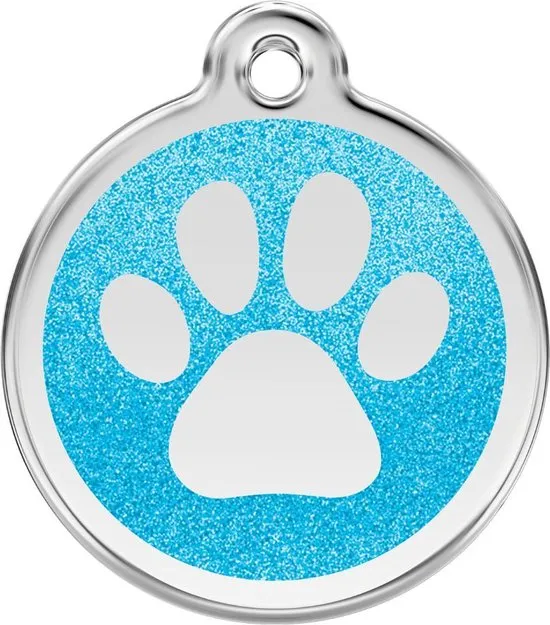Paw Print Aqua glitter hondenpenning large/groot dia. 3,8 cm RedDingo