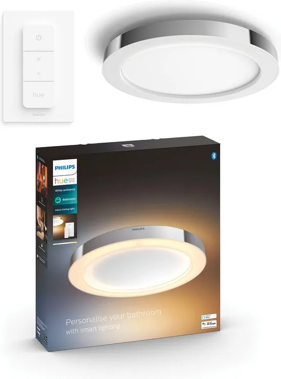 Philips Hue Adore badkamerplafondlamp - warm tot koelwit licht - chroom - 1 dimmer switch