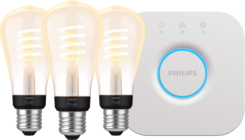 Philips Hue Filament White Ambiance Edison 3-Pack + Bridge