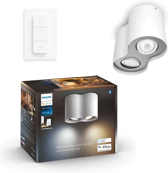 Philips Hue Pillar Opbouwspot - White Ambiance - GU10 - Wit - 2 x 5W - Bluetooth - incl. Dimmer Switch