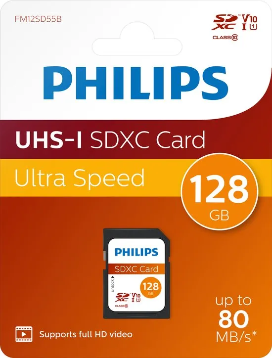 Philips SDXC geheugenkaart 128GB - Class 10 - UHS-I U1 - FM12SD55B