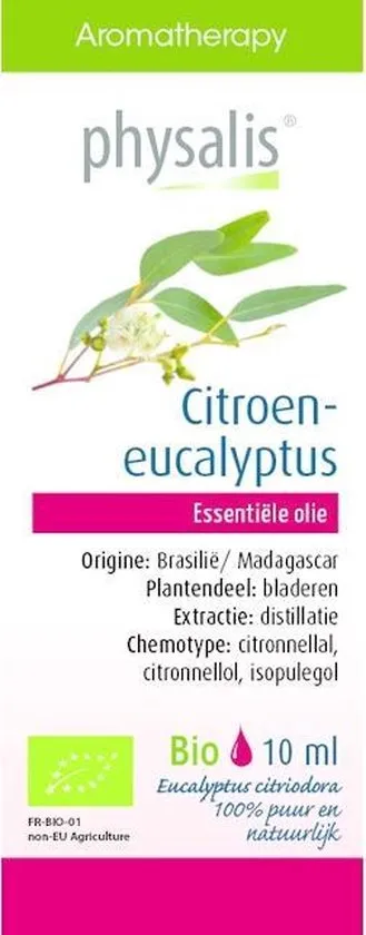 Physalis Etherische Olie Citroeneucalyptus Bio Etherische Olie 10ml - Diffuser, huid en inwendig