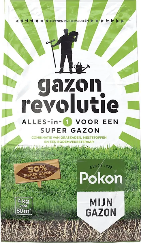 Pokon Gazon Revolutie - 4kg - Meststof / Graszaad / Bodemverbeteraar - Geschikt voor 80m² - Binnen 15 dagen resultaat