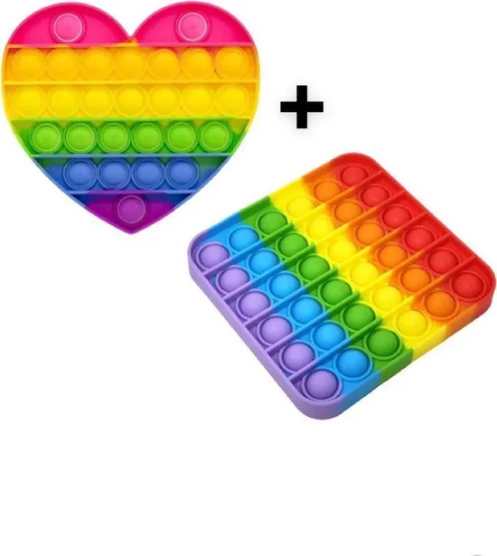 Pop it - Regenboog - Vierkant + gratis regenboog hart - Fidget Toy -