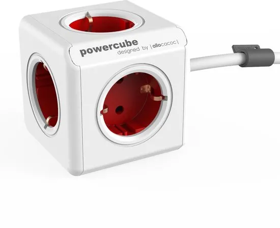 PowerCube Extended - 1.5 meter kabel - Wit/Rood - 5 stopcontacten - NL\/DE (Type F)