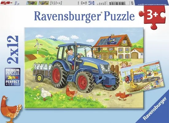 Ravensburger puzzel Op de bouwplaats en boerderij - Twee puzzels - 12 stukjes - kinderpuzzel