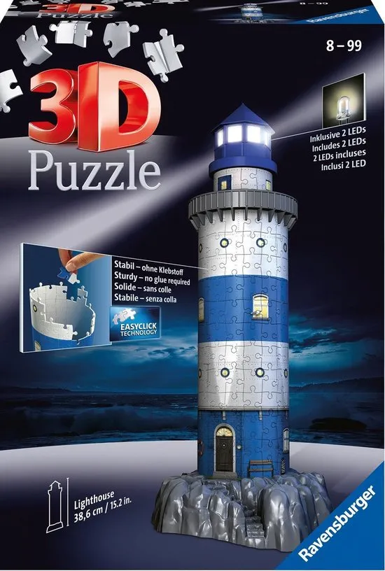 Ravensburger Vuurtoren Night Edition- 3D puzzel gebouw - 216 stukjes