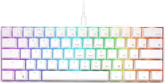 RK61 Gaming Keyboard Wit - RGB Verlichting - Hot-Swappable - Ergonomisch Mechanisch Gaming Toetsenbord Met Draadloos Verbinding - Qwerty - 60% Met Multimedia Toetsen - Blue Switches