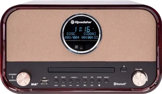 Roadstar HRA-1782D Retro Radio met Bluetooth, DAB+ en CD Speler - Bruin