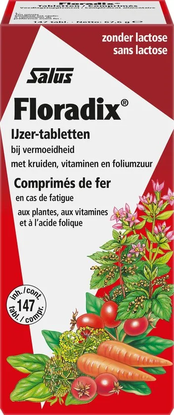 Salus Floradix IJzer-tabletten – Bij vermoeidheid – Voedingssupplement met ijzer – 147 tabletten