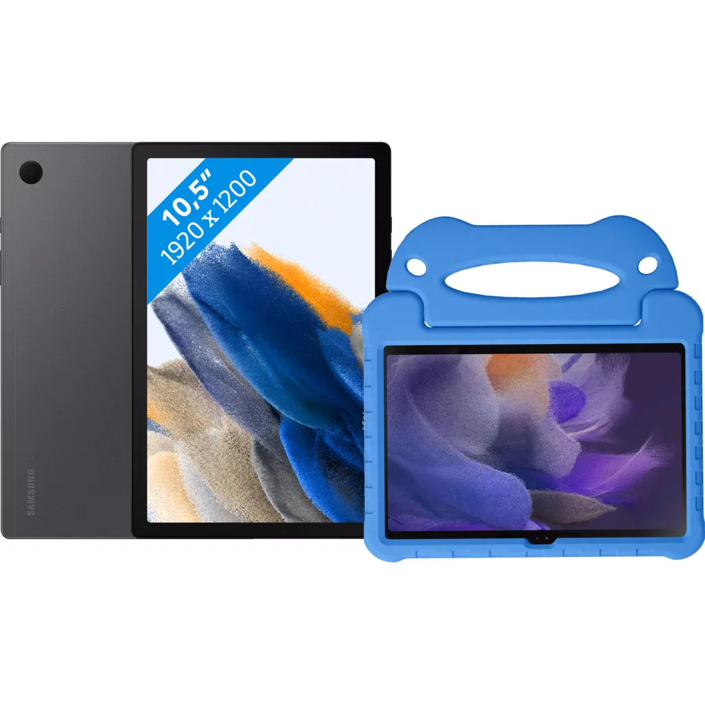 Samsung Galaxy Tab A8 128GB Wifi Grijs + Just in Case Kids Cover Blauw