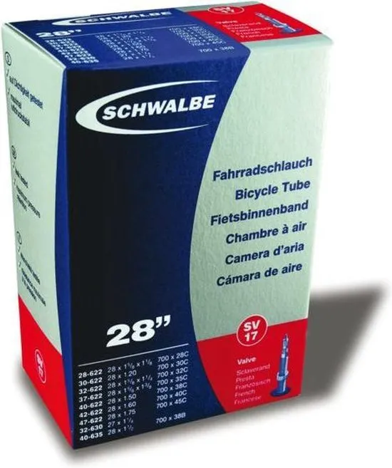 Schwalbe SV17 - Binnenband Fiets - Frans Ventiel - 40 mm - 28 x 1 1/4 - 1 3/8 - 1 1/2 - 175