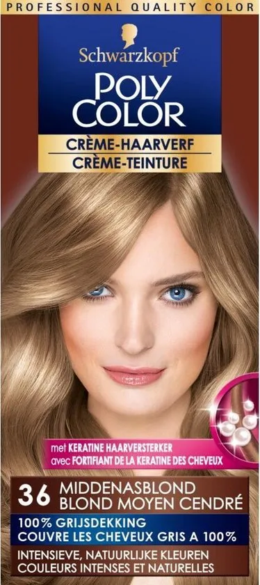 Schwarzkopf Poly Color Crème Haarverf 36 Midden Asblond - 1 stuk - intensieve, natuurlijke kleuren met 100% grijsdekking
