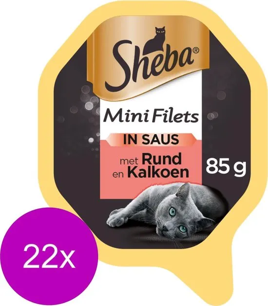 Sheba Mini Filets in Saus Kuipje - Rund & Kalkoen - Kattenvoer - 22 x 85g