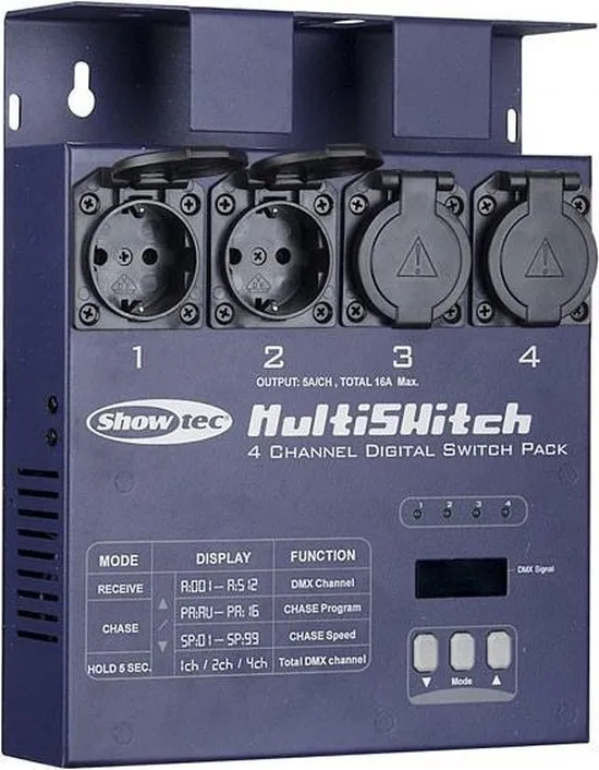 Showtec Showtec MultiSwitch, 4 kanaals switchpack, Schuko uitgangen Home entertainment - Accessoires