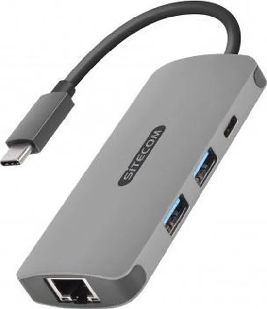 Sitecom CN-378 kabeladapter/verloopstukje USB-C RJ45, USB-C, 2x USB 3.0 Grijs