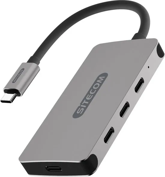 Sitecom CN-386 USB-C Hub 4 Port - USB-C naar 3x USB-C en 1x UBS-C Power Delivery Hub - Grijs