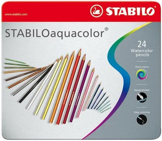 STABILO Aquacolor Kleurpotloden - Metalen Etui 24 stuks