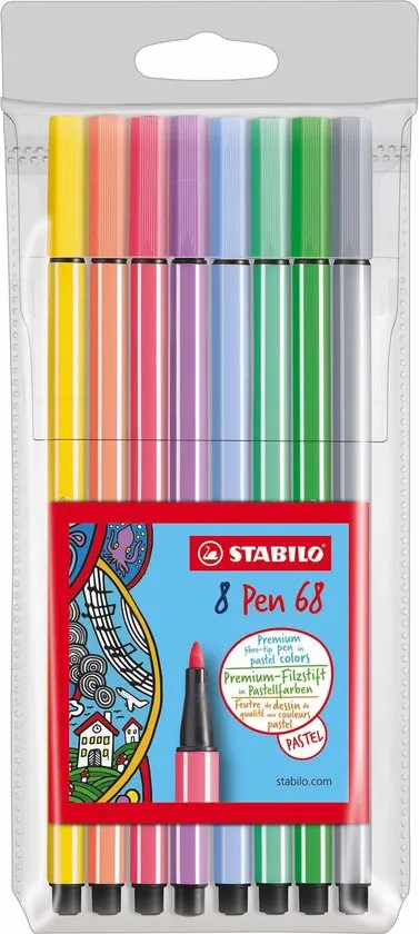 STABILO pen 68 - Viltstiften - etui - 8 stuks - pastelkleuren