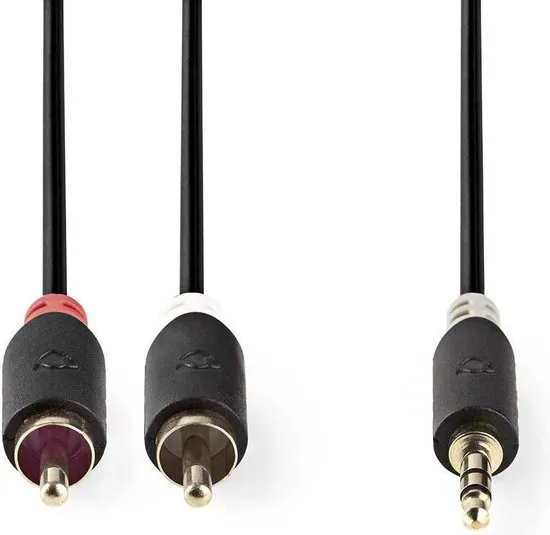 Stereo-Audiokabel | 3,5 mm Male | 2x RCA Male | Verguld | 5.00 m | Rond | Antraciet | Window Box