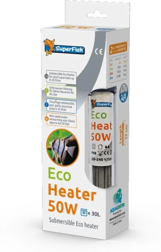 SuperFish Nano eco Heater - Aquarium - Verwarming - Tot 30 ltr - 50W - 17 cm
