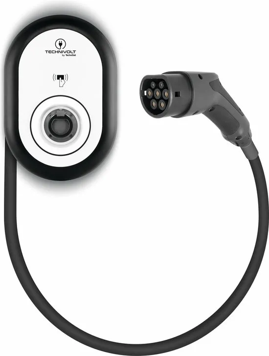 Technivolt 101 zwart Laadstation van 11 kW met vaste kabel, 5 meter.