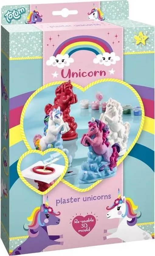 Totum Unicorn -maak je eigen eenhoorns met gips - gipsgiet & verfset voor 2 unicorns met regenboogkleuren - knutselset