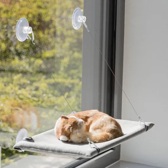 Trixie kattenmand hangmat raam velours grijs 50x30 cm
