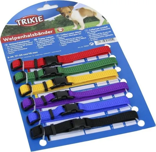 Trixie puppy halsband voor hond set rood / groen / geel / paars / blauw / zwart 17-25 cm 6 st