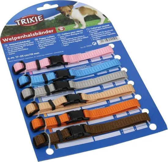 Trixie puppy halsband voor hondset bruin / beige / grijs / roze / blauw / oranje 17-25 cm 6 st